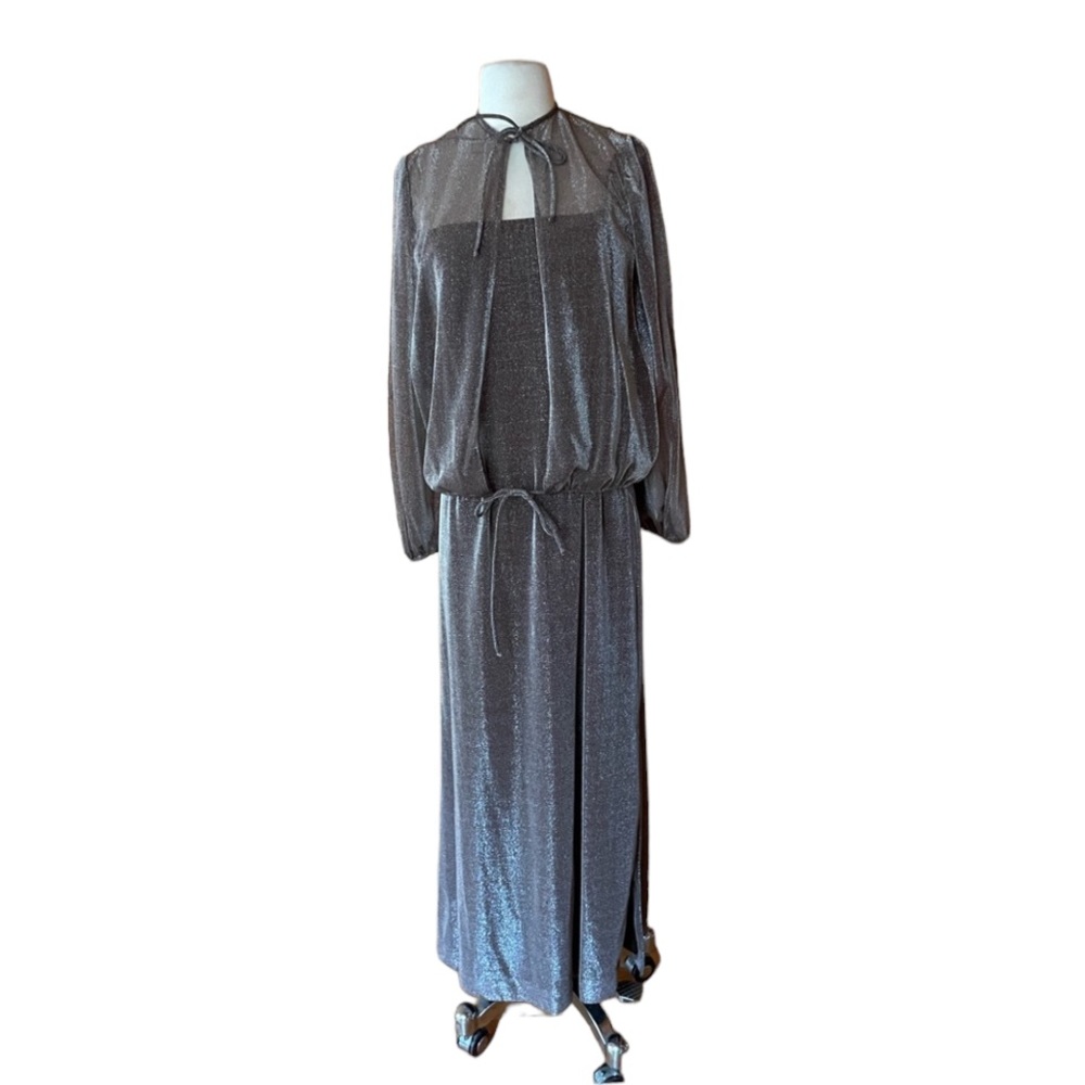 1980s Rona Brown/Silver‎ Metallic Sparkly Evening Gown